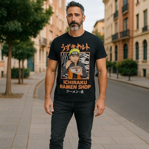 Naruto Shippuden Men's Anime Shirt Ichiraku Ramen Shop T-Shirt - Picture 2 of 8